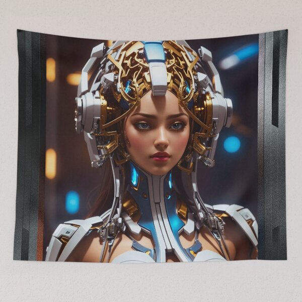 Item preview, The Cybilan Cyborg Atriana Sci-Fi Beautiful AI Concept Art Portrait by Xzendor7 designed and sold by Xzendor7 Digital Art Creations.