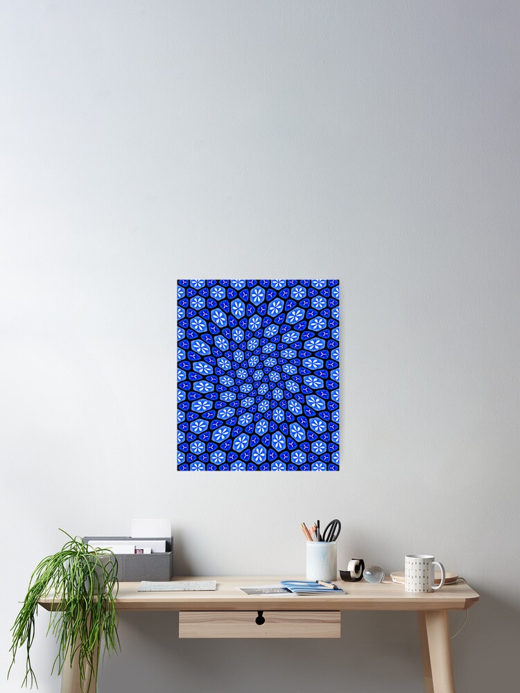 Thumbnail 2 of 3, Poster, Abstract Blue Flower Pattern designed and sold by Patternflower.