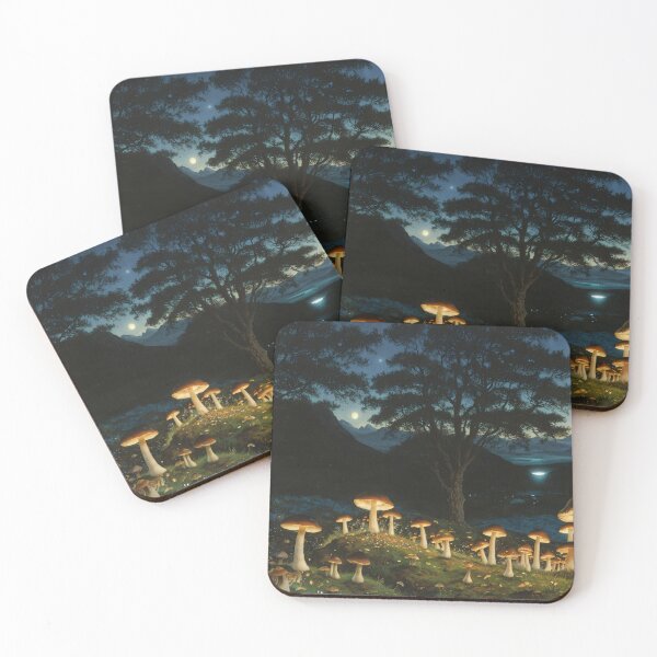Item preview, Bioluminescent Mushroom Landscape designed and sold by Synthartik.