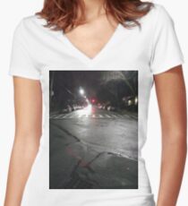 Asphalt, New York, Manhattan, Brooklyn, New York City, architecture, street, building, tree, car,   Women's Fitted V-Neck T-Shirt