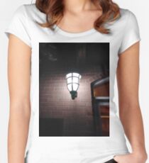 Light, New York, Manhattan, Brooklyn, New York City, architecture, street, building, tree, car,   Women's Fitted Scoop T-Shirt