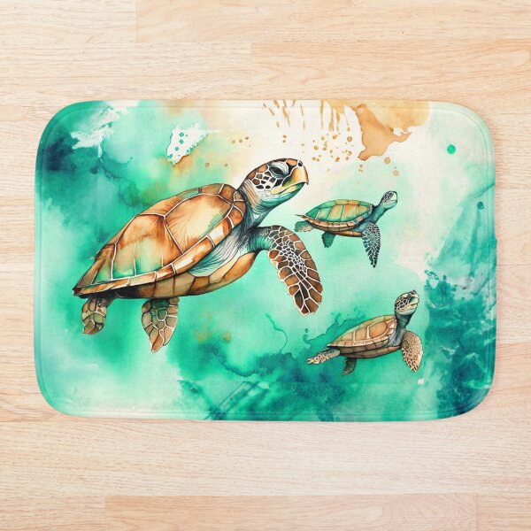 Aperçu de l'œuvre Jolie tortue de mer pastel turquoise turquoise et motif doré créée et vendue par Moonsiess.