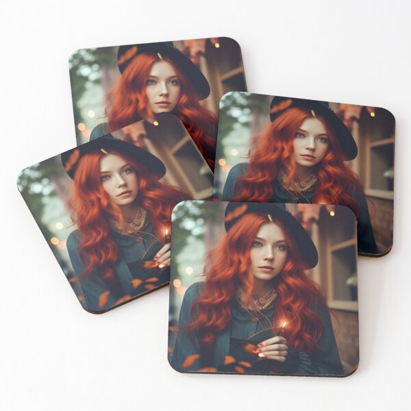 Item preview, Beautiful Halloween redhead witch, candle in her hand, autumn day designed and sold by Medly.