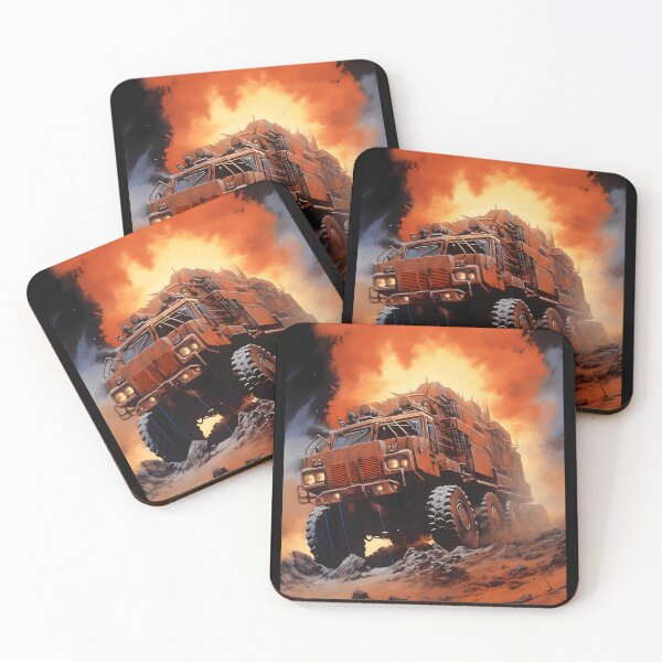 Item preview, Landscape of Post Apocalyptic Futuristic Armored Truck with Off-road Wheels in Night Wasteland w designed and sold by ModaPriNTonv.