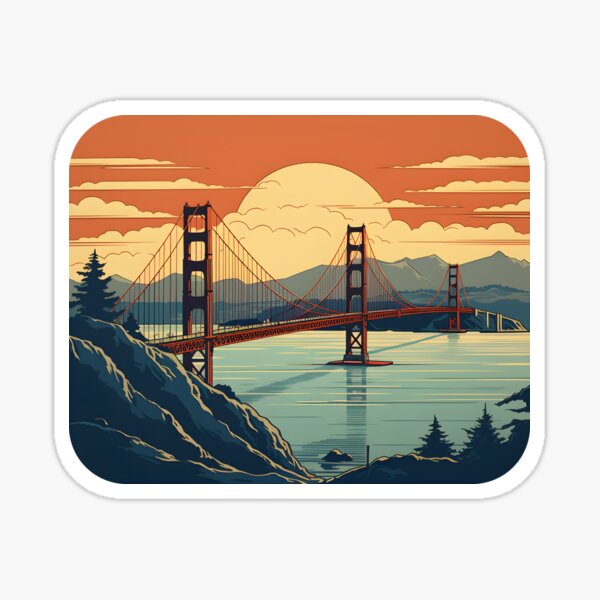 Vista previa del artículo con la obra «Vintage Golden State Bridge con San Francisco de fondo», diseñado y vendido por Ou-SunShine.