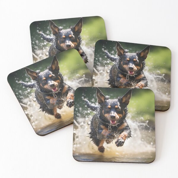 Item preview, Action Shot of a Lancashire Heeler Jumping Through Water designed and sold by dcrc.