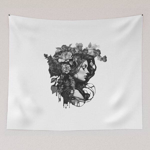 Item preview, The Girl With Feathers Black And White Drawing designed and sold by BogatyrovaOlena.