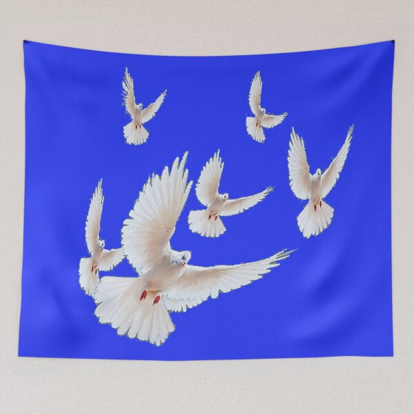 Item preview, FLYING WHITE PEACE DOVES ROYAL BLUE ART designed and sold by sharlesart.