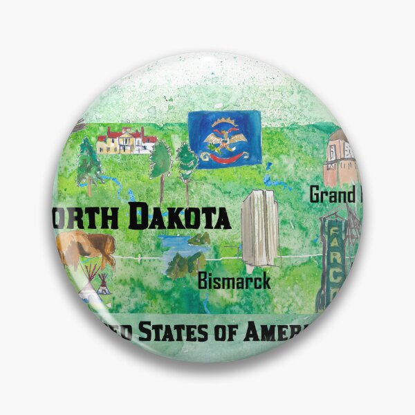 Artikelvorschau, North Dakota illustrierte Reisekarte des US-Bundesstaates mit Highlights entworfen und verkauft von artshop77.