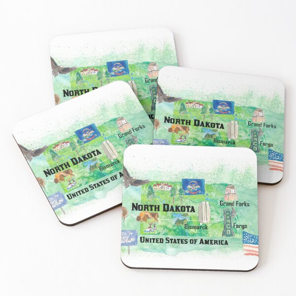 Item preview, North Dakota Illustrated US State Travel Map with Highlights designed and sold by artshop77.