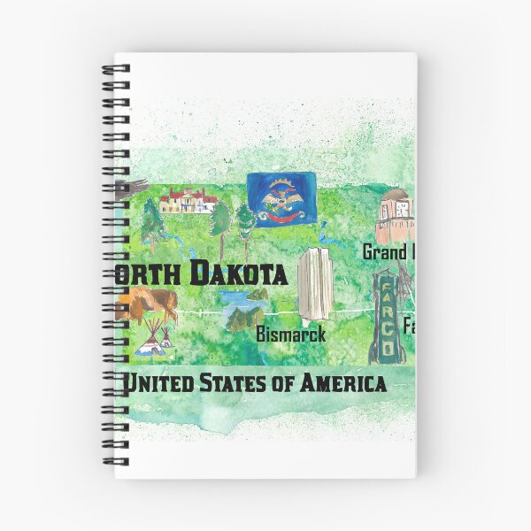 Item preview, North Dakota Illustrated US State Travel Map with Highlights designed and sold by artshop77.