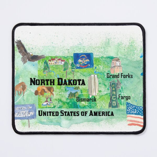 Item preview, North Dakota Illustrated US State Travel Map with Highlights designed and sold by artshop77.