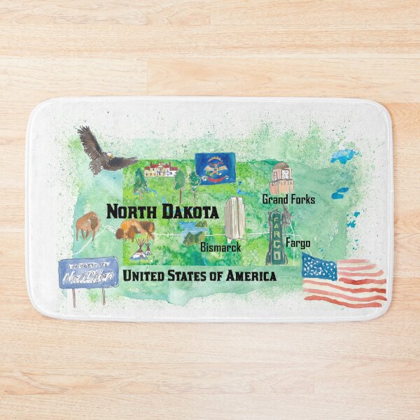 Item preview, North Dakota Illustrated US State Travel Map with Highlights designed and sold by artshop77.