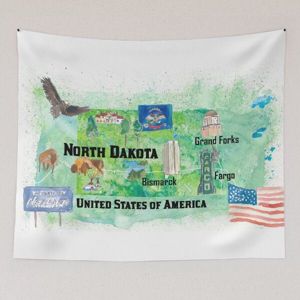 Item preview, North Dakota Illustrated US State Travel Map with Highlights designed and sold by artshop77.