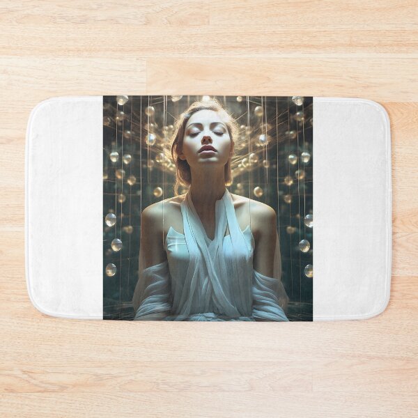 Item preview, Woman in white dress sitting in the center of balls in the style of illusory portrait designed and sold by AI-Only Creations.