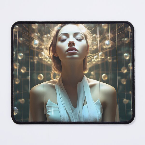 Item preview, Woman in white dress sitting in the center of balls in the style of illusory portrait designed and sold by AI-Only Creations.