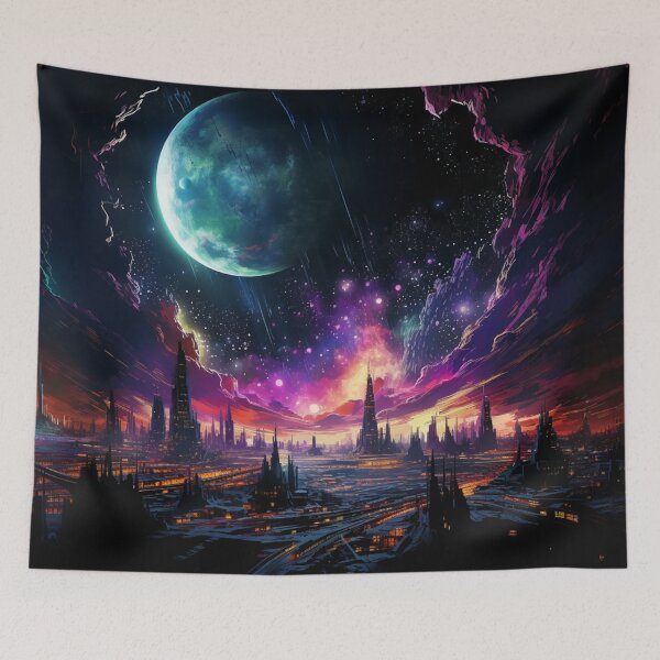Item preview, Metropolis In The Stars - Sci-Fi Fantasy Art Print designed and sold by AiHead.