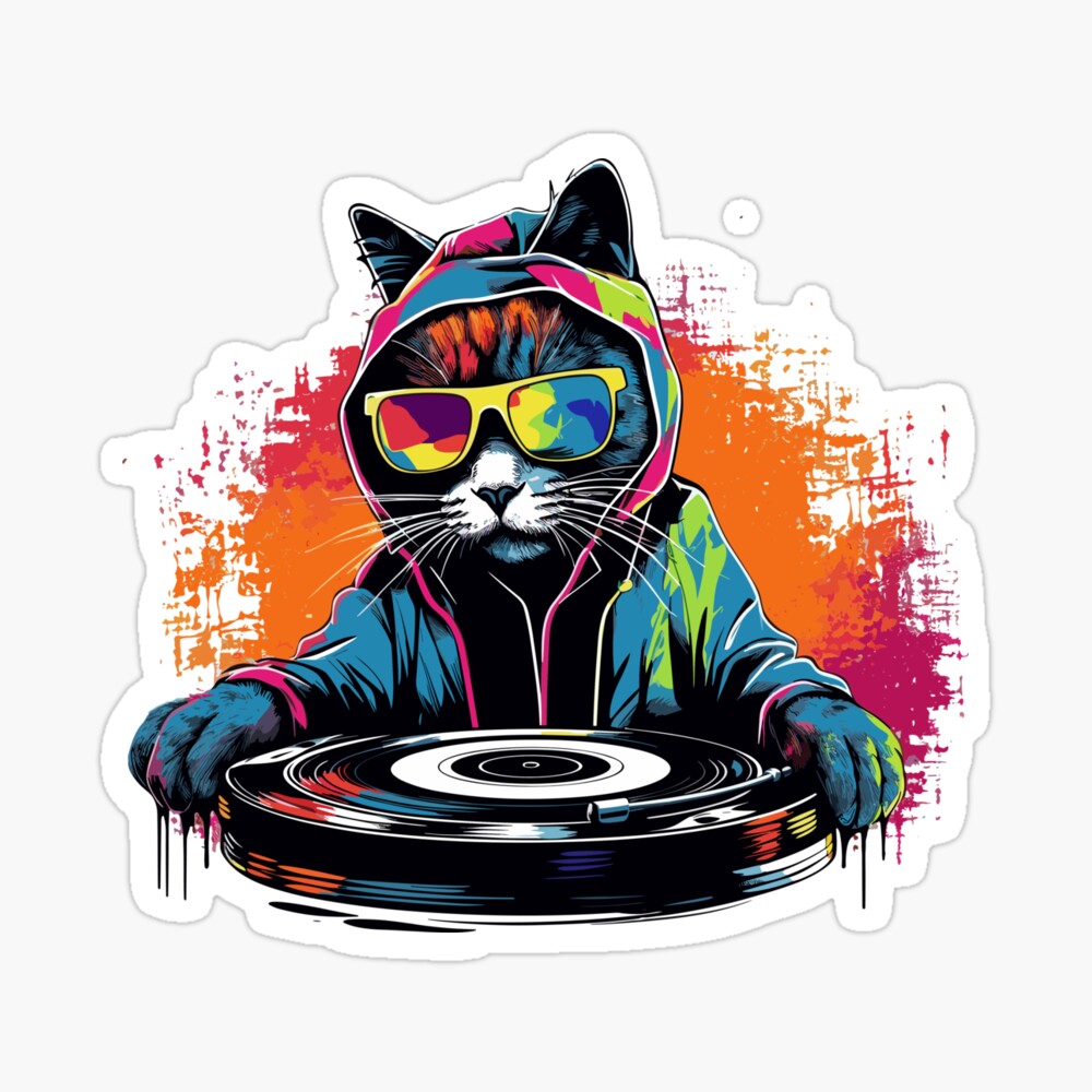 Cat DJ Wall Art Printable Music Lover Cat Thinking Dj Kitten 