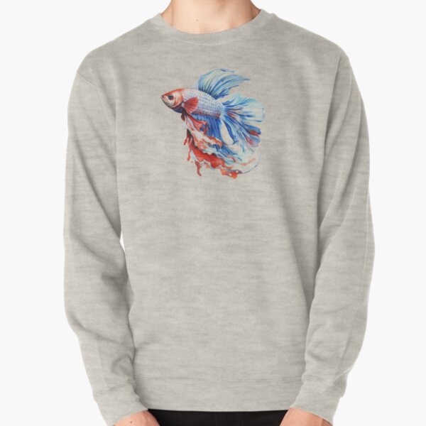 Betta Fish - Multicolor On Heather Grey Men's Pullover Hoodie