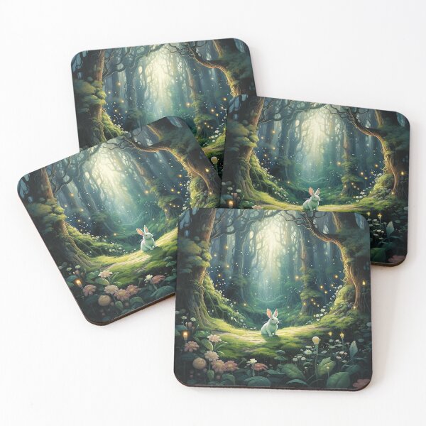 Item preview, Enchanted Oasis: Small White Bunny Amid Ethereal Forest Lights designed and sold by Christian Weiss.