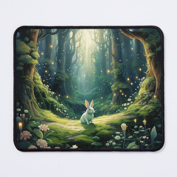 Item preview, Enchanted Oasis: Small White Bunny Amid Ethereal Forest Lights designed and sold by Christian Weiss.