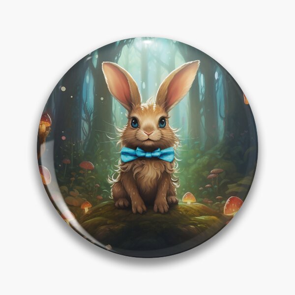 Item preview, Forest Elegance: Brown Bunny with Blue Bowtie Amidst Glowing Mushrooms designed and sold by Christian Weiss.