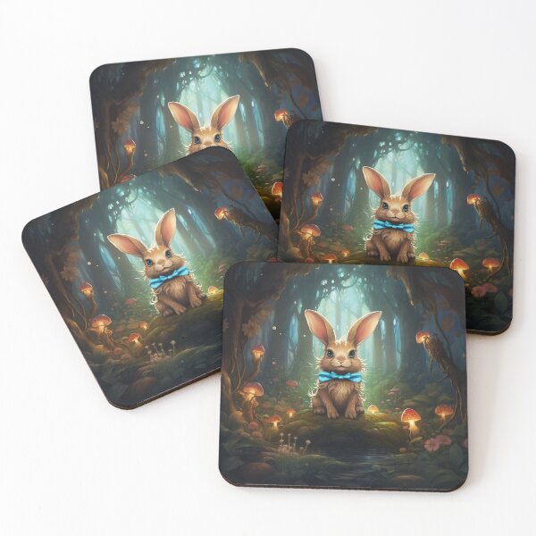 Item preview, Forest Elegance: Brown Bunny with Blue Bowtie Amidst Glowing Mushrooms designed and sold by Christian Weiss.