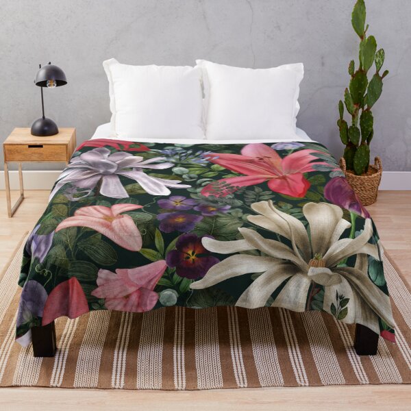 Item preview, Dark tropical flowers and leaves print. Watercolor Star Magnolia, Lily, Sweet pea, Tulip flower. Exotic flowers blossom designed and sold by likapix.