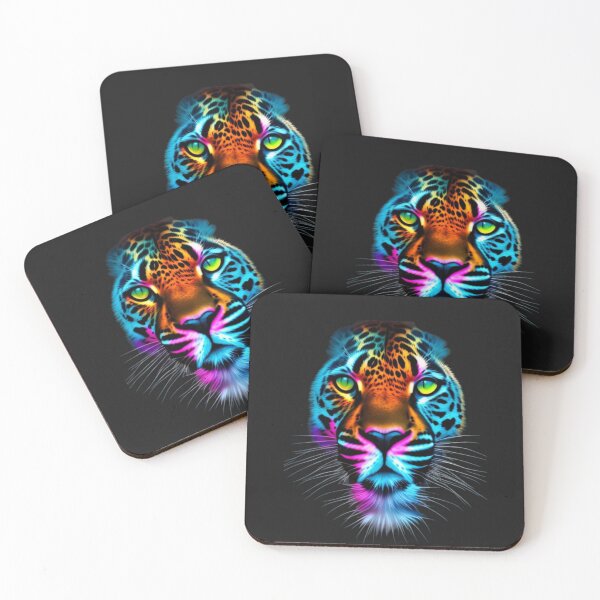 Item preview, Jaguar of the Brazilian Fauna Face in Colorful Neon designed and sold by Animalissima.