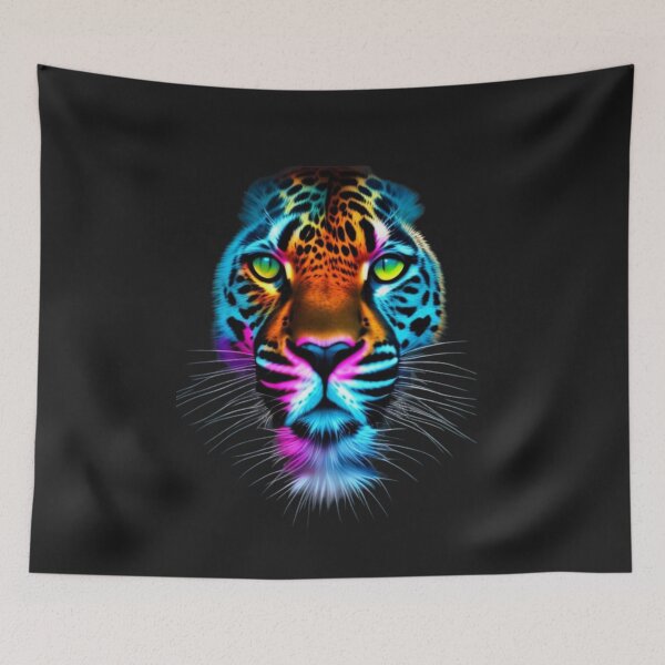 Item preview, Jaguar of the Brazilian Fauna Face in Colorful Neon designed and sold by Animalissima.