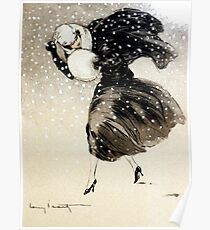 French Art Deco fashion art, Woman In a Blizzard Poster