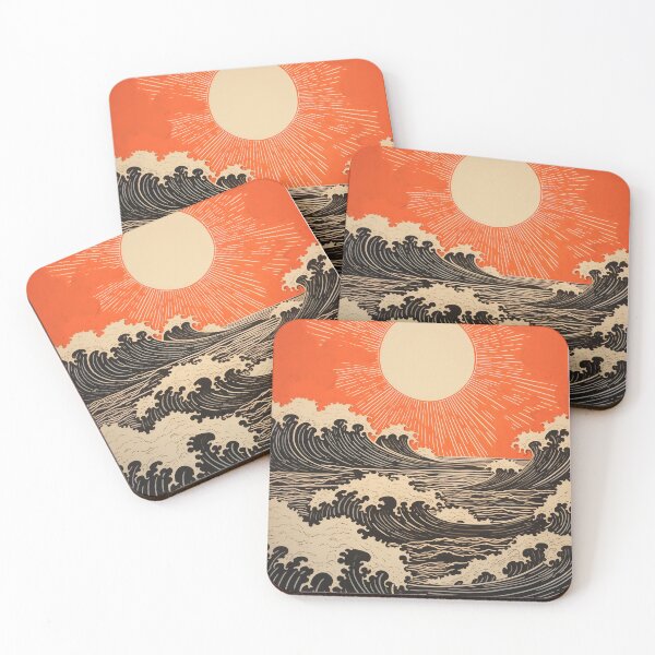 Item preview, Crimson Wave: Sunset's Embrace in Ukiyo-e Style designed and sold by GreenBubble - Shop and reforest.