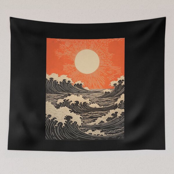 Item preview, Crimson Wave: Sunset's Embrace in Ukiyo-e Style designed and sold by GreenBubble - Shop and reforest.
