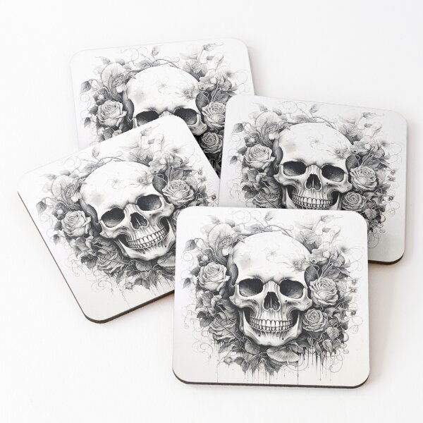 Item preview, Back and white skull and roses ink art  designed and sold by Inktown.