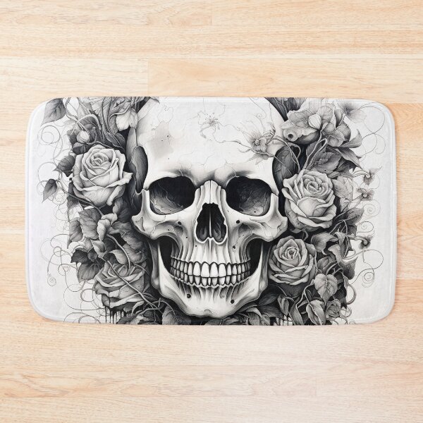 Item preview, Back and white skull and roses ink art  designed and sold by Inktown.