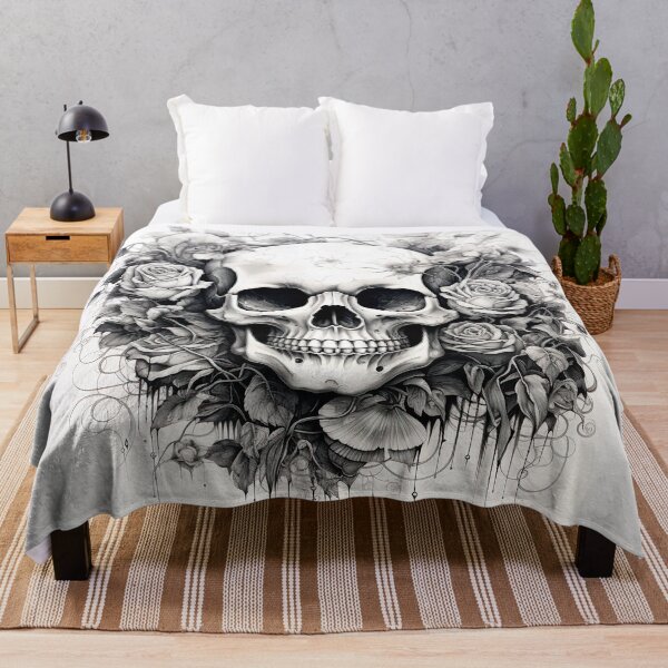 Item preview, Back and white skull and roses ink art designed and sold by Inktown.