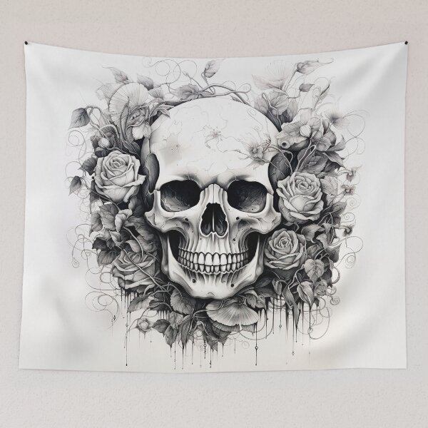 Item preview, Back and white skull and roses ink art  designed and sold by Inktown.
