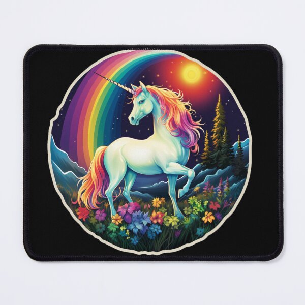 Item preview, white unicorn with rainbow - unicorn collection v3 (Black background) designed and sold by Tabuku.