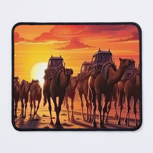 Item preview, Camels with bodwins walk against the backdrop of a sunset in the desert designed and sold by abmkf.