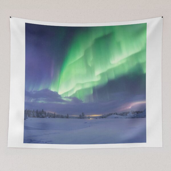 Item preview, Aurora's Embrace: Enchanting Snowscape beneath the Night Sky designed and sold by RedArtG09.
