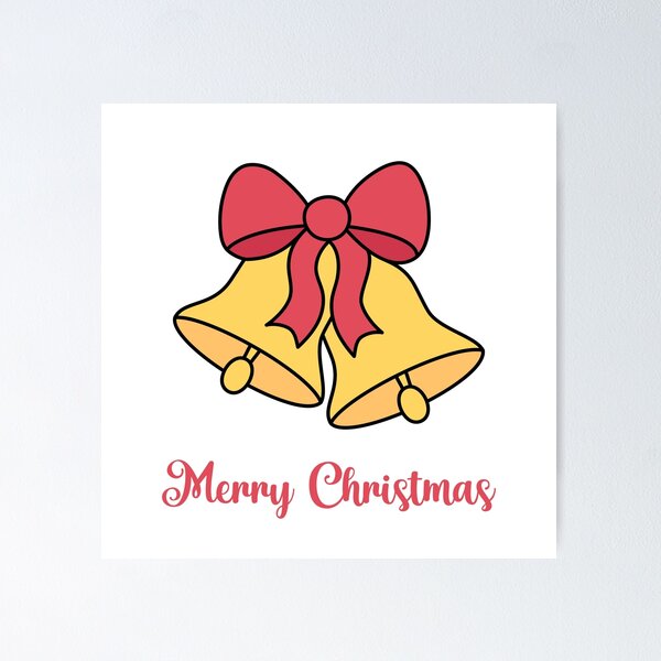 Cute Merry Chrismas greeting card with golden bells and bow