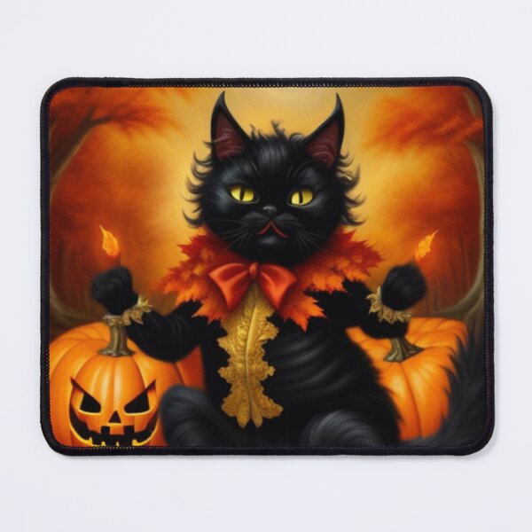 Item preview, Infernal Wishes at Halloween: A Black Cat Holding Flames Amidst Jackolanterns designed and sold by WinterTempest.