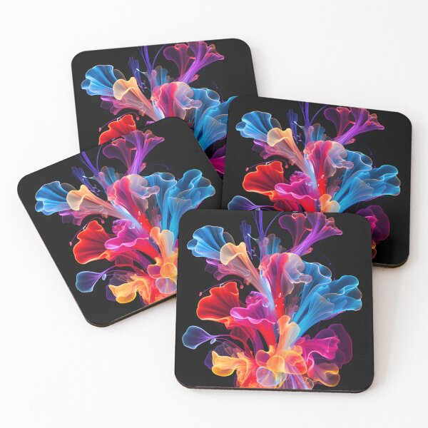 Item preview, A very colorful acrylic painting image of bioluminescent flowers in the style of photogram designed and sold by AI-Only Creations.