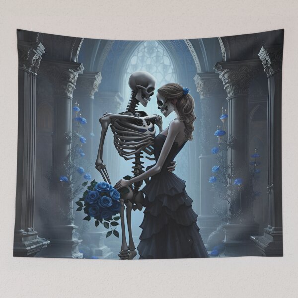Item preview, Skeleton wedding with blue roses designed and sold by GothicRubette.