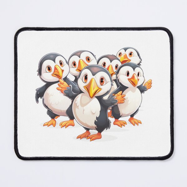 Item preview, a group of cute puffins dancing together (white background) designed and sold by Tabuku.