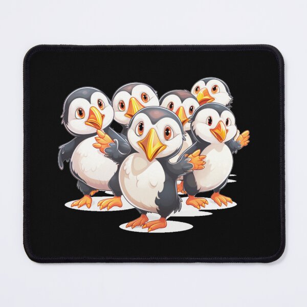 Item preview,  a group of cute puffins dancing together (black background) designed and sold by Tabuku.