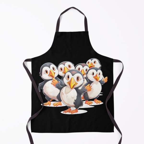 Item preview, a group of cute puffins dancing together (black background) designed and sold by Tabuku.