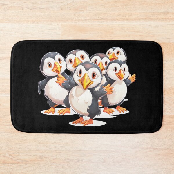 Item preview,  a group of cute puffins dancing together (black background) designed and sold by Tabuku.