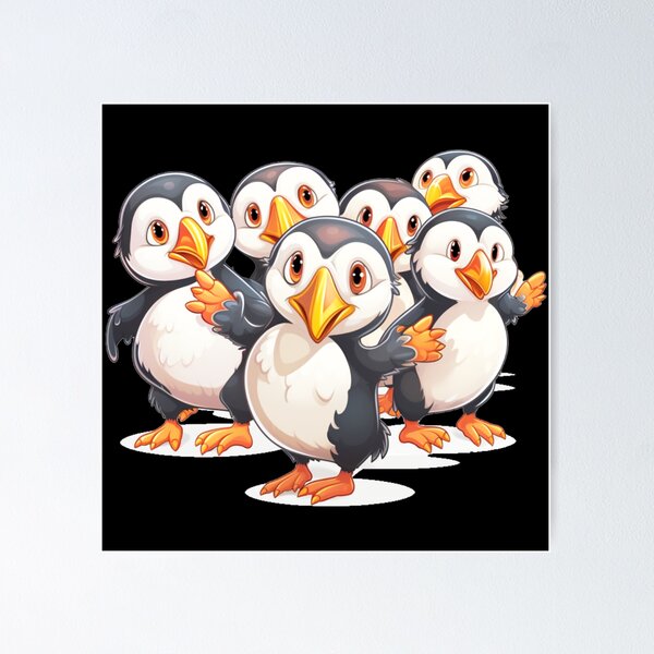 Item preview,  a group of cute puffins dancing together (black background) designed and sold by Tabuku.