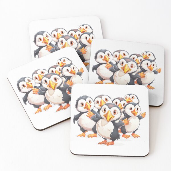 Item preview, a group of cute puffins dancing together (white background) designed and sold by Tabuku.